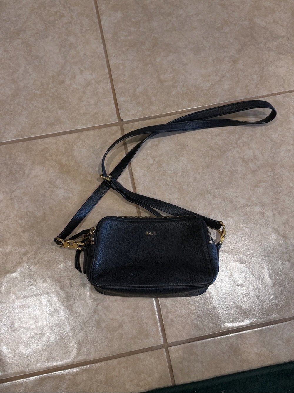 Ralph Lauren Black Pebbled Leather Crossbody with Gold Hardware